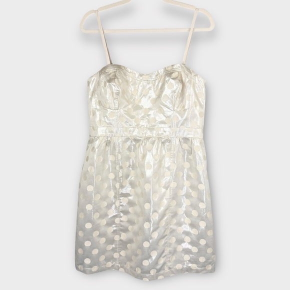 American Eagle Metallic Cream Colored & Polka Dots Mini Dress 12 Occasion NWT - Picture 1 of 10